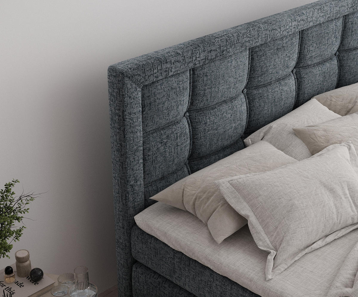 BOXSPRINGBETT Ambrosia Blau Grau 180/200 cm - Blaugrau/Schwarz, Holz/Holzwerkstoff (180/200cm) - Maison de Reve