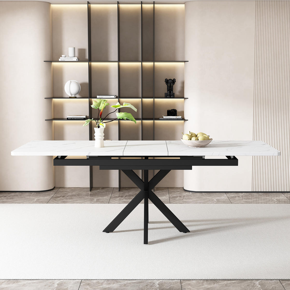 ESSTISCH Weiß und Schwarz 150-180/70/76 cm - Weiß, Holzwerkstoff (180/70/76cm) - Urban Meuble