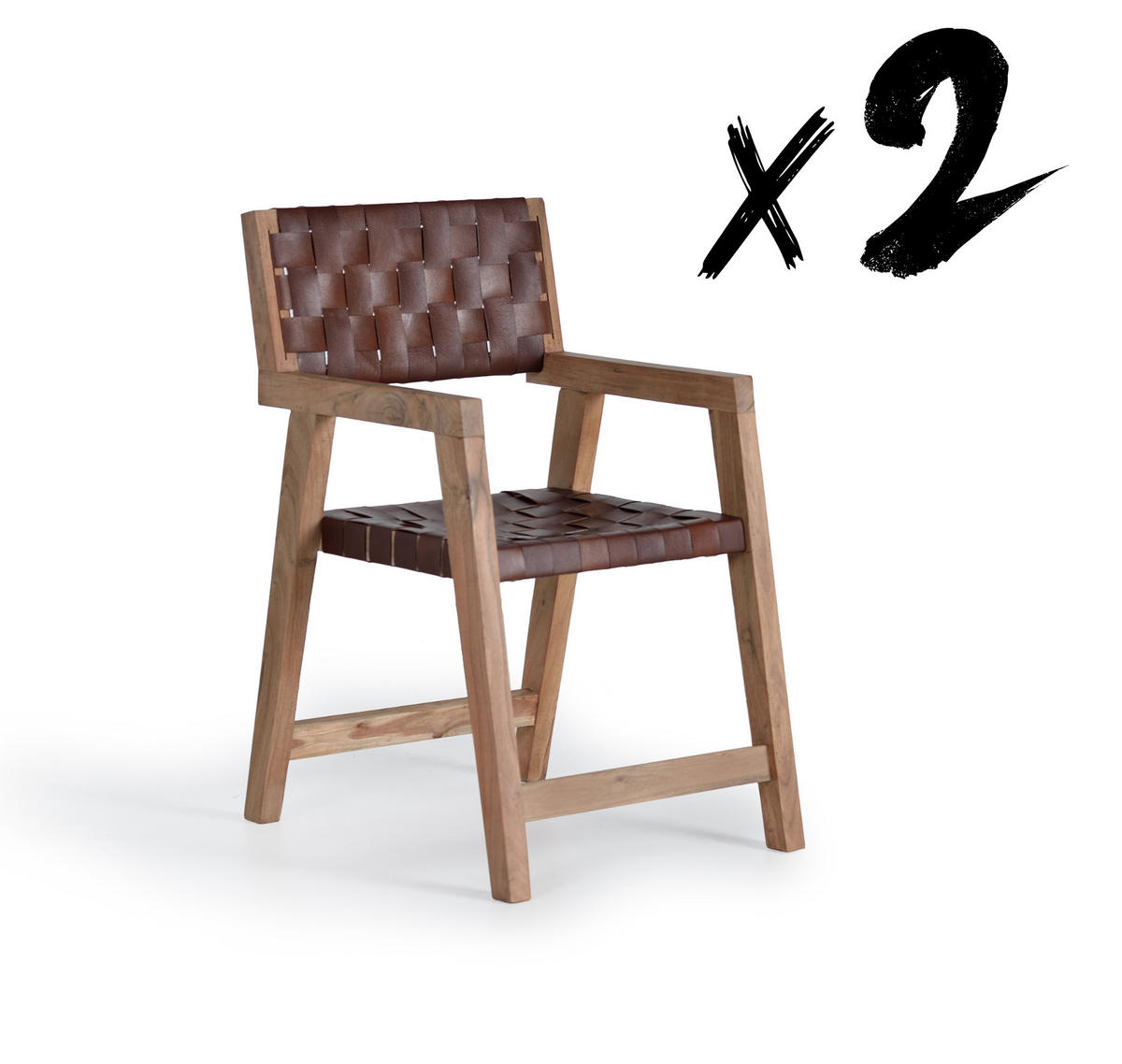 STUHL SET 2 Naturleder und Mangoholz - Braun, Fell (62/90/53cm) - Giner y Colomer