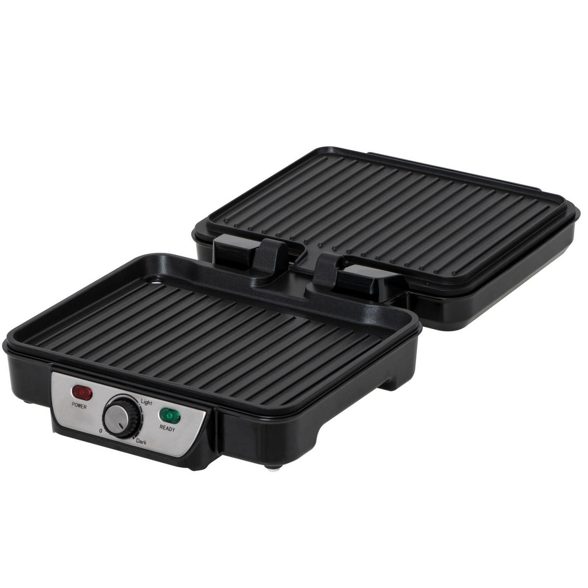 KONTAKTGRILL MS3050 2500 W Schwarz mit Antihaftplatten und 180° Öffnung - Silberfarben/Schwarz, Kunststoff/Metall (32.2/14.2/35.2cm) - mesko