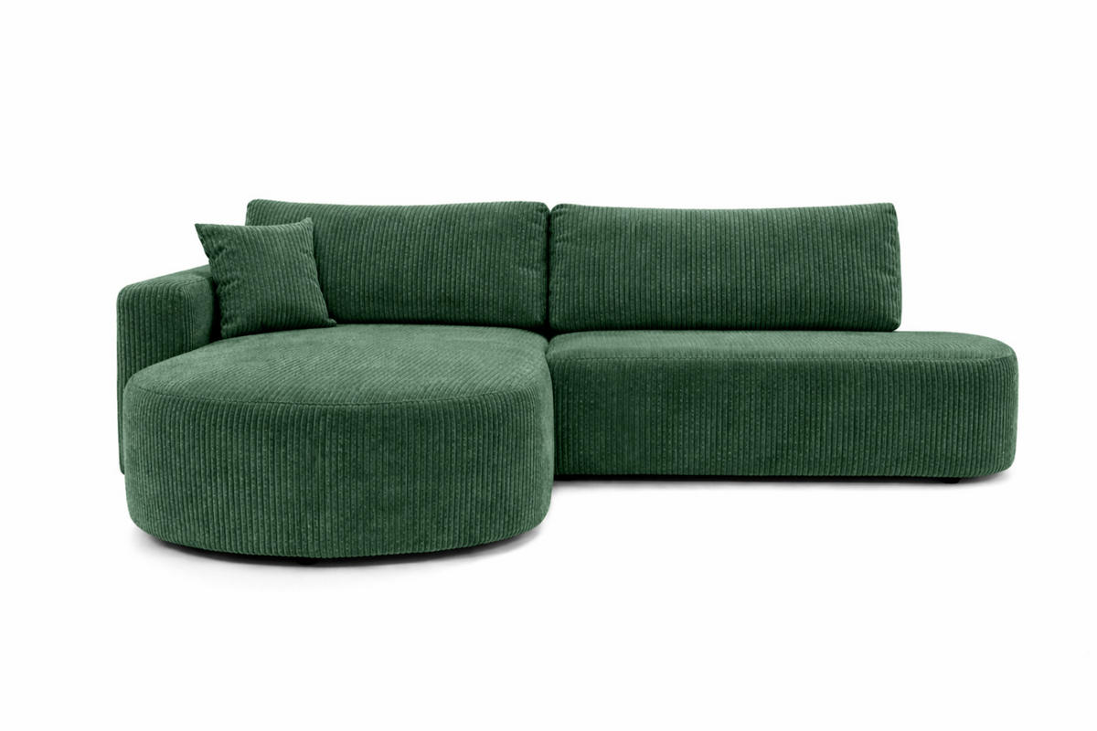 ECKSOFA Mit Schlaffunktion Und Bettkasten, Cordstoff Poso, Grün, Links, ROUND ONE OPEN XL - Grün, Holz (262/175cm) - Kaiser Möbel