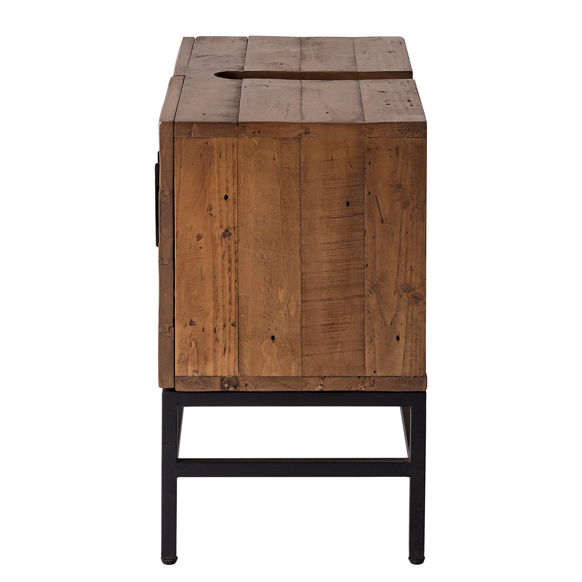 WASCHBECKENUNTERSCHRANK - Pinie massiv / Metall - Pinie Dunkel/ Schwarz - Schwarz/Pinienfarben, Holz/Metall (68/56/32cm) - home24