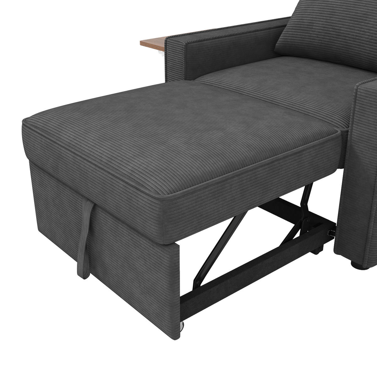 SCHLAFSESSEL mit USB-Ladeanschluss und Handyhalter Cord Grau 93/150/85 cm - Grau, Textil (93/85/150cm) - OKWISH