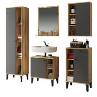BADMÖBEL-SET 5-teilig grau, Evoke Eiche, Badkombination, 182 x 190 cm - Eichefarben/Grau, Glas/Holzwerkstoff (182/190/33cm) - Furn.Design