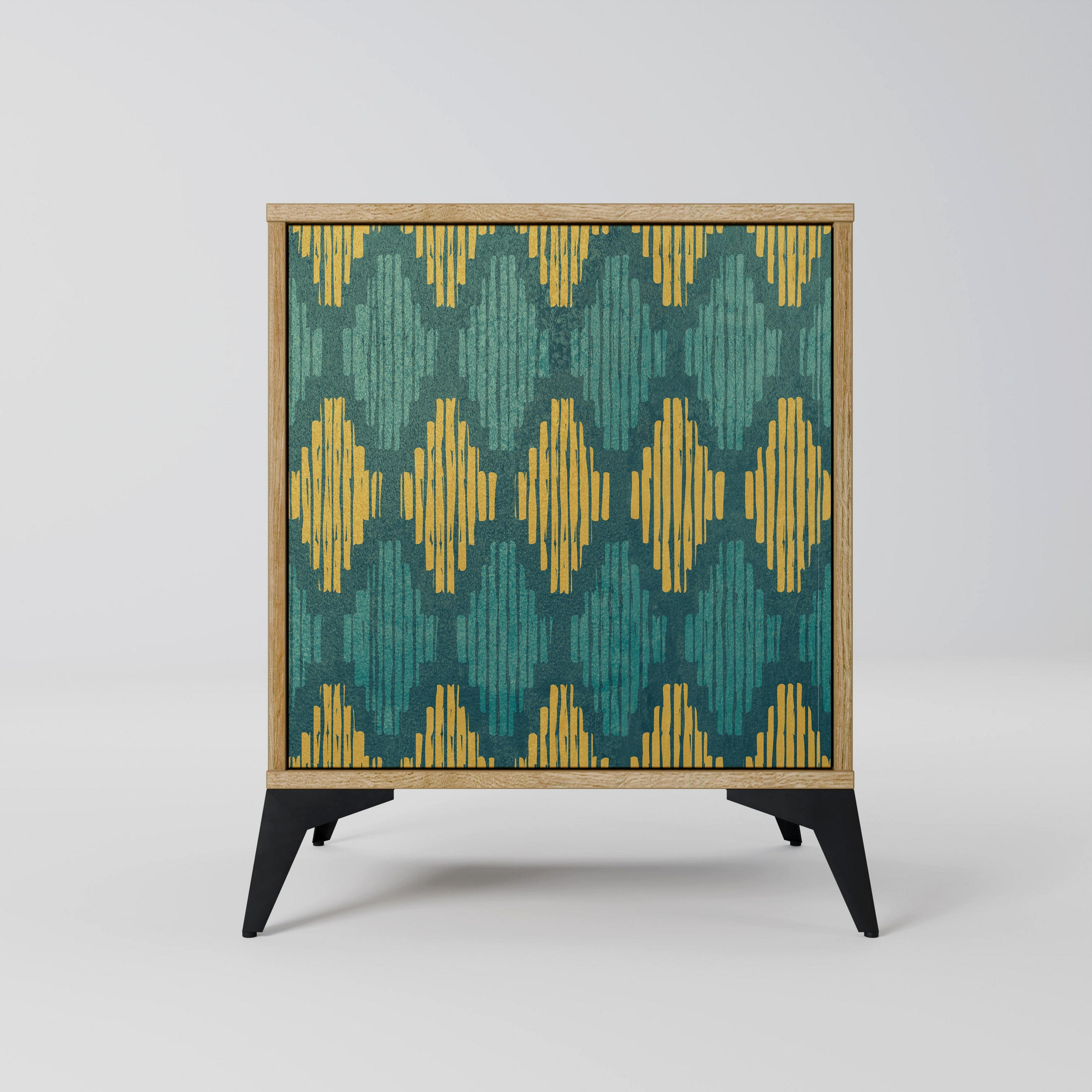 SIDEBOARD POLYGONS, Eichefarben, 57,5x42x70,5 cm, Schwarze Metall-Sternfüße - Eichefarben/Multicolor, Holzwerkstoff/Metall (57.5/70.5/42cm) - SpaceRebels