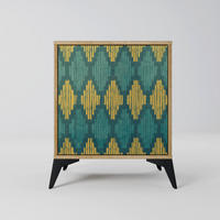 SIDEBOARD POLYGONS, Eichefarben, 57,5x42x70,5 cm, Schwarze Metall-Sternfüße - Eichefarben/Multicolor, Holzwerkstoff/Metall (57.5/70.5/42cm) - SpaceRebels