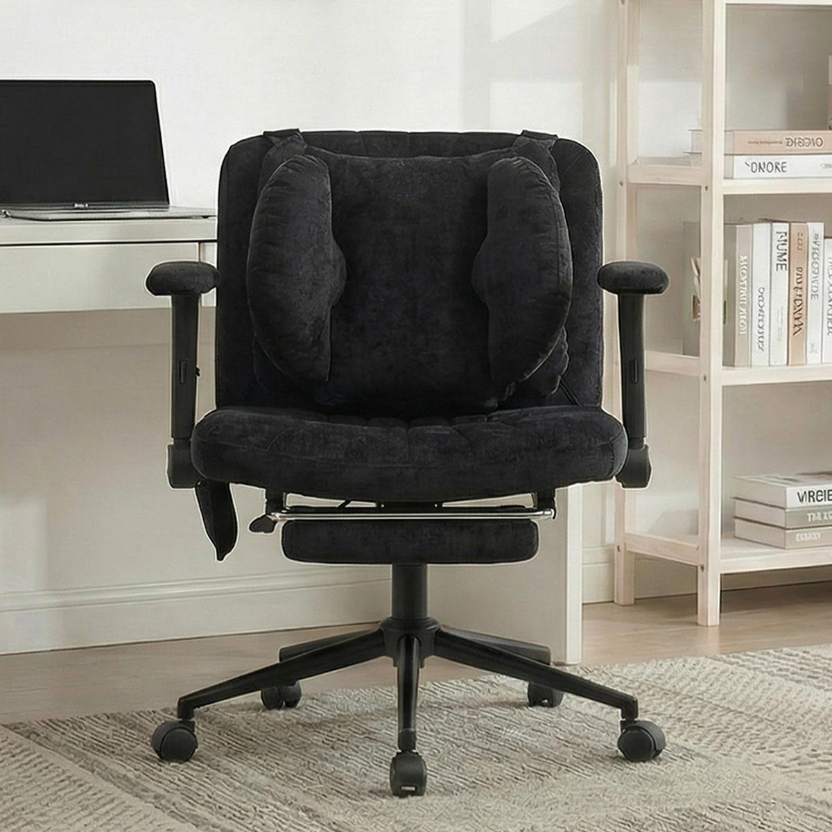 DREHSTUHL DE-40923 mit Fußstütze und Lendenluftkissen Schwarz - Schwarz, Metall (80/86/55cm) - ComfortXL