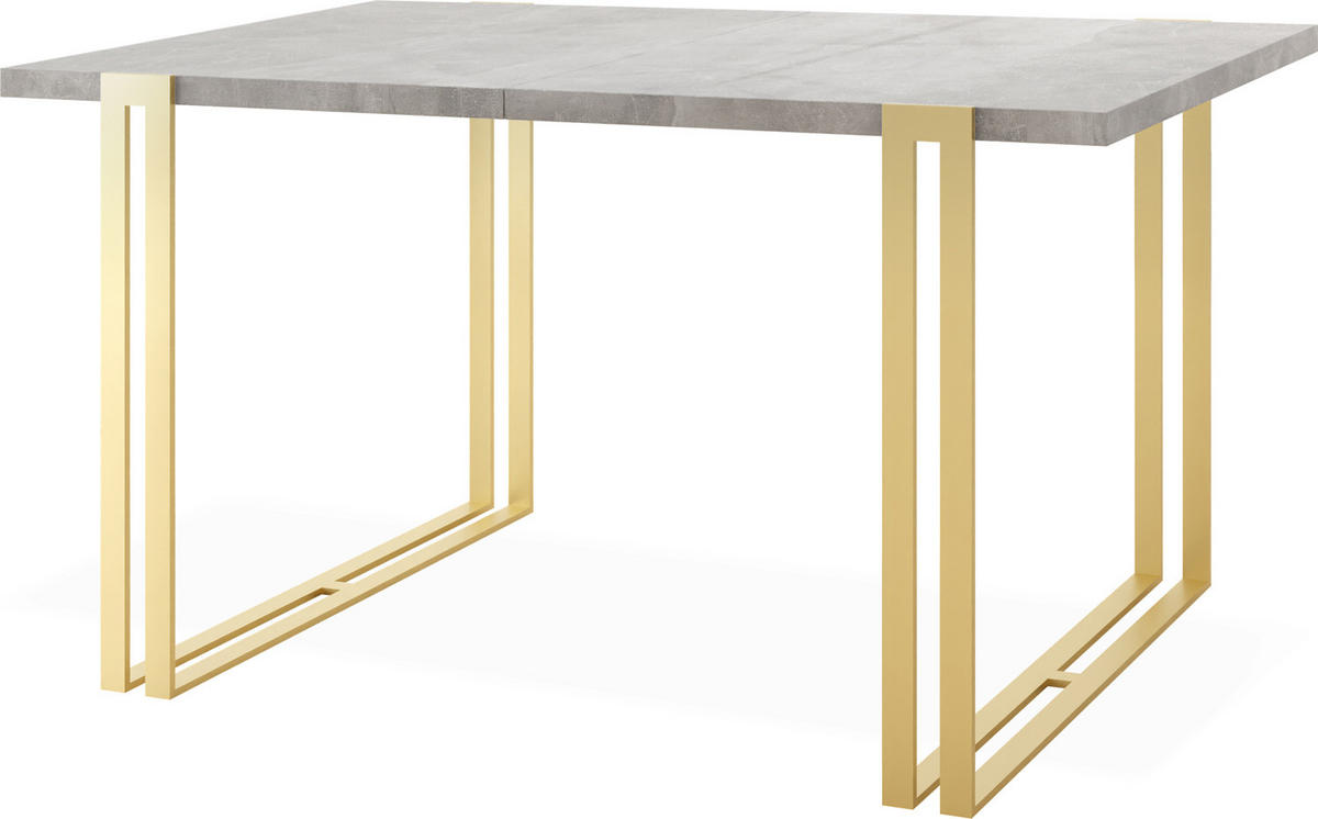 ESSTISCH Stella rechteckig ausziehbar, Grauer Beton 160-260/90/76 cm - Goldfarben/Hellgrau, Holzwerkstoff/Metall (160/90/76cm) - WFL GROUP