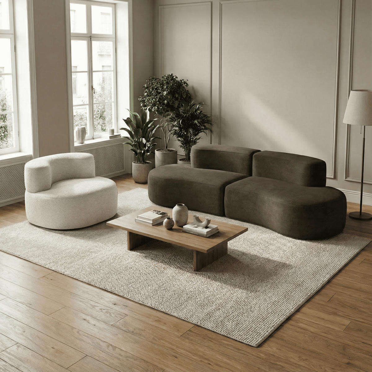 SITZGARNITUR Lounge Sofa und Sessel Schokolade und Weiß - Dunkelbraun/Weiß, Textil (240/75/102cm) - COCO Living