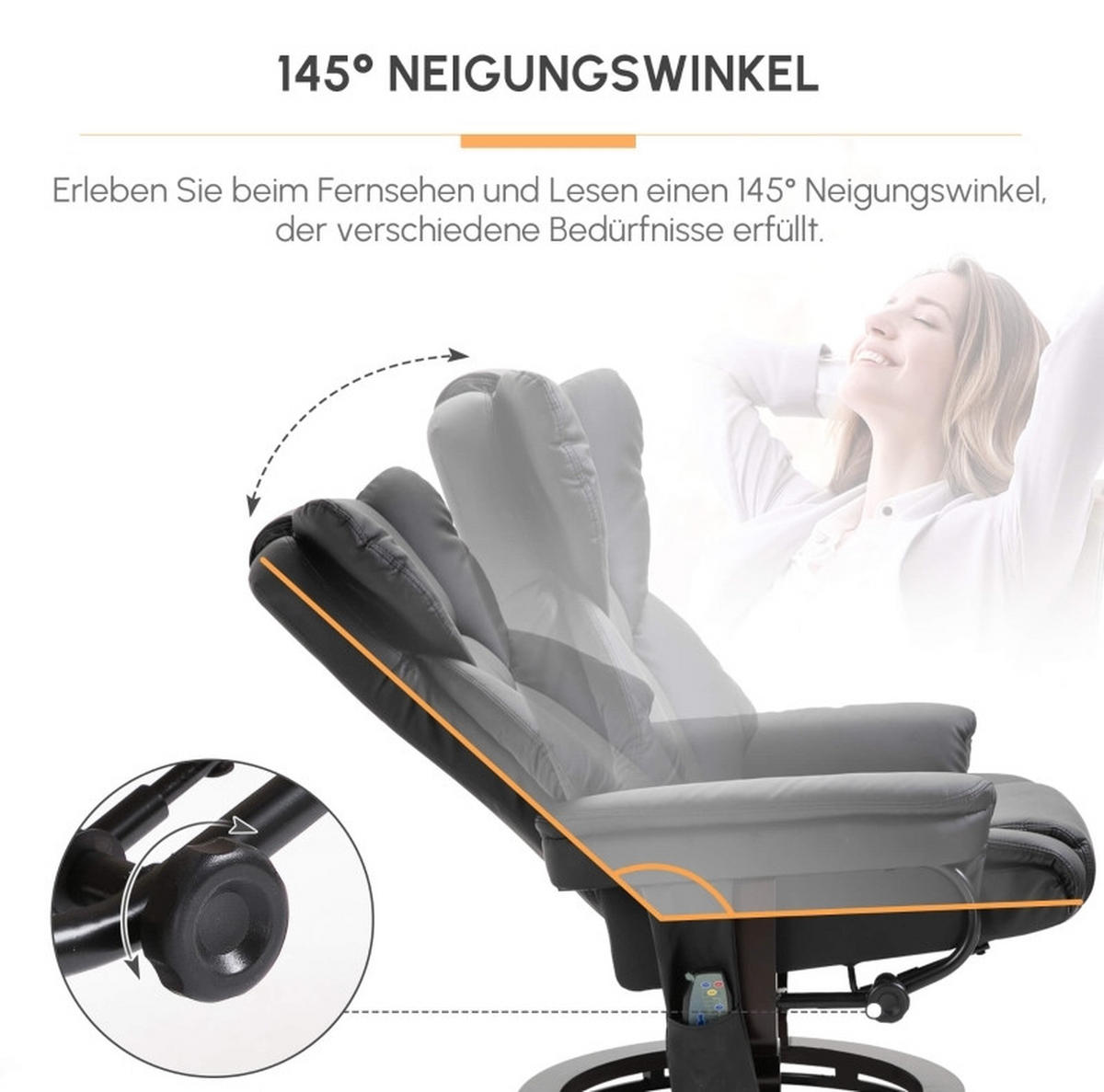 RELAXSESSEL Bonded Leather mit Massagefunktion, Hocker 79/82/101 cm Schwarz - Schwarz, Kunststoff (82/101/79cm) - Redom