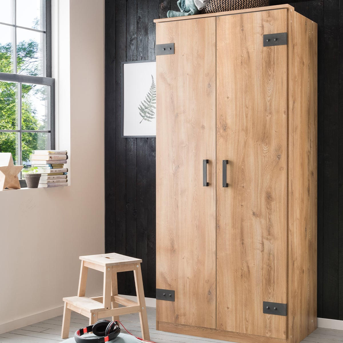 DREHTÜRENSCHRANK 2-türig in Eichenholzoptik - H199 cm - Apfelbaumfarben, Holzwerkstoff (58/199/90cm) - Calicosy