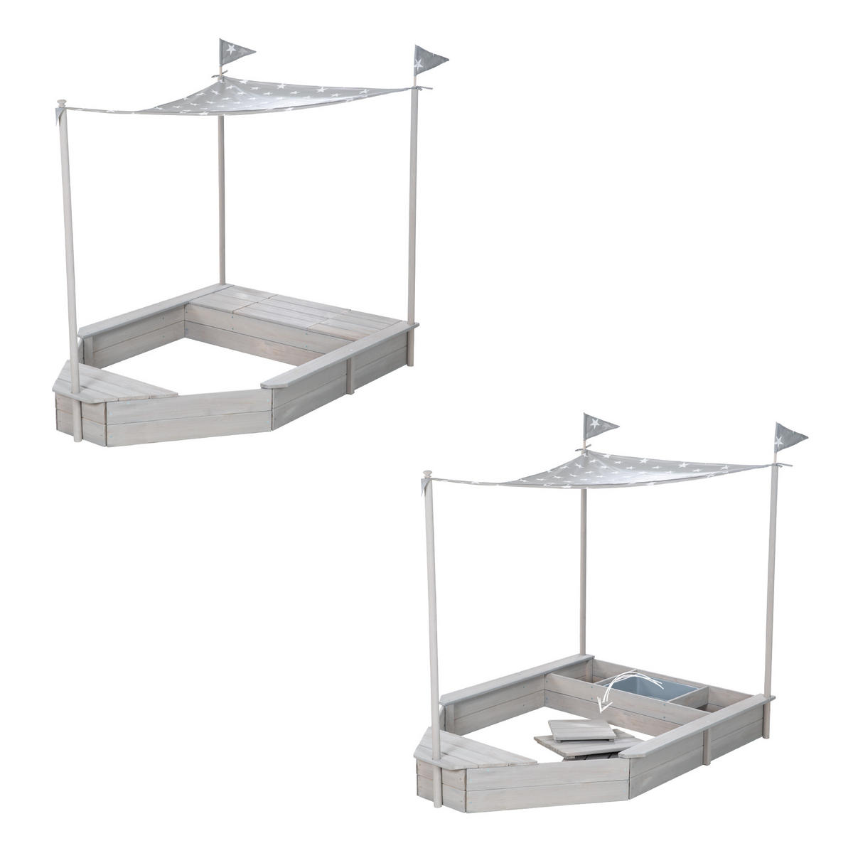 SANDKASTEN BOOT Sandkasten Boot grau - Grau, Holz (154/65/109cm) - Roba