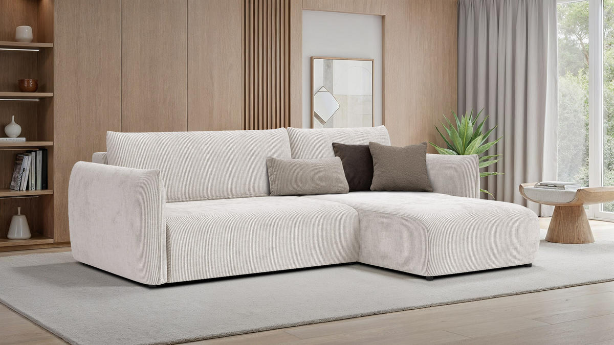 ECKSOFA TAUER 3-Sitzer links, perlweiß - Schwarz/Weiß, Holz/Textil (248/173cm) - Courtois Laville