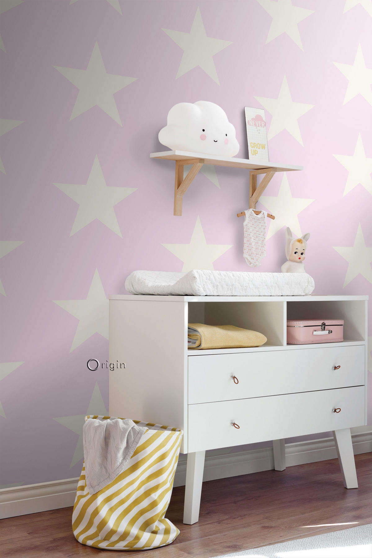 TAPETE Sterne 53 cm x 10.05 m - Pink, Papier (53/1000cm) - Origin Wallcoverings