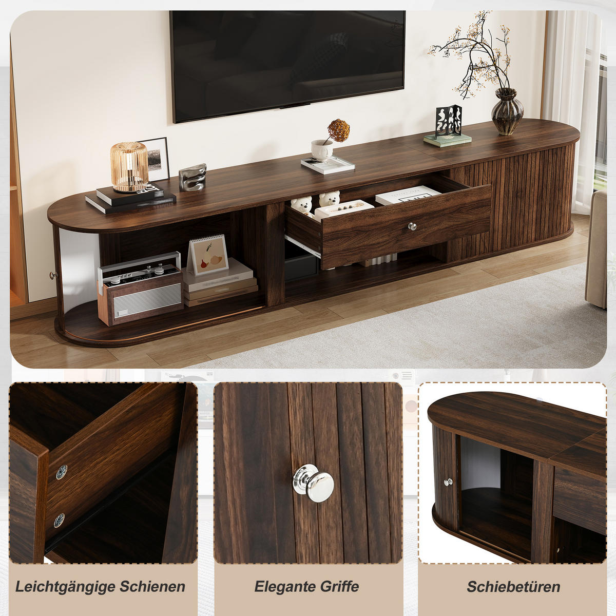 TV-SCHRANK 180/40/40 cm Walnuss mit 1 Schublade und 2 Rolltüren - Nussbaumfarben, Holzwerkstoff (180/40/40cm) - Oxeza