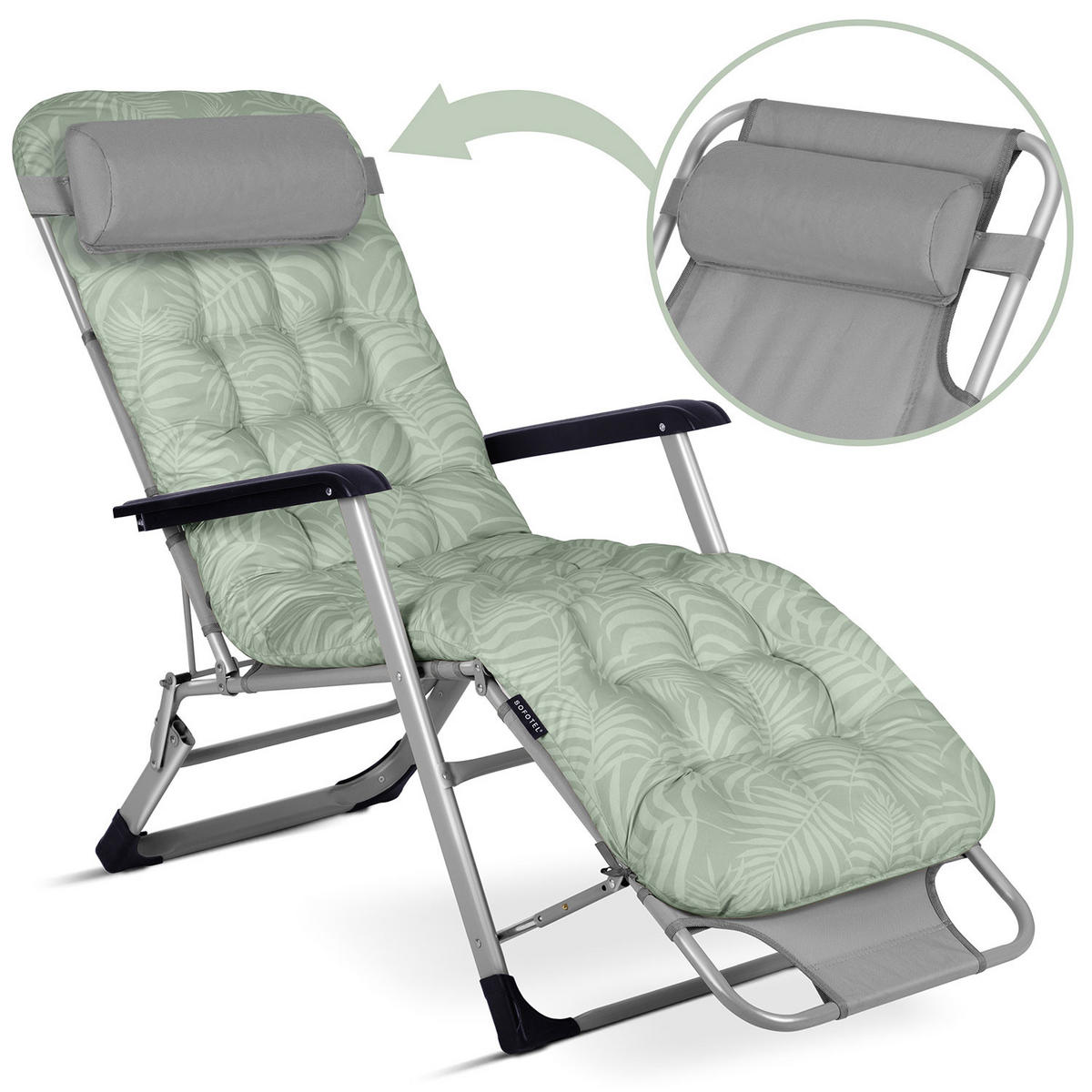 GARTEN-RELAXSESSEL Klappbarer mit Kissen, Hellgrün - Hellgrün, Metall (60/102/110cm)