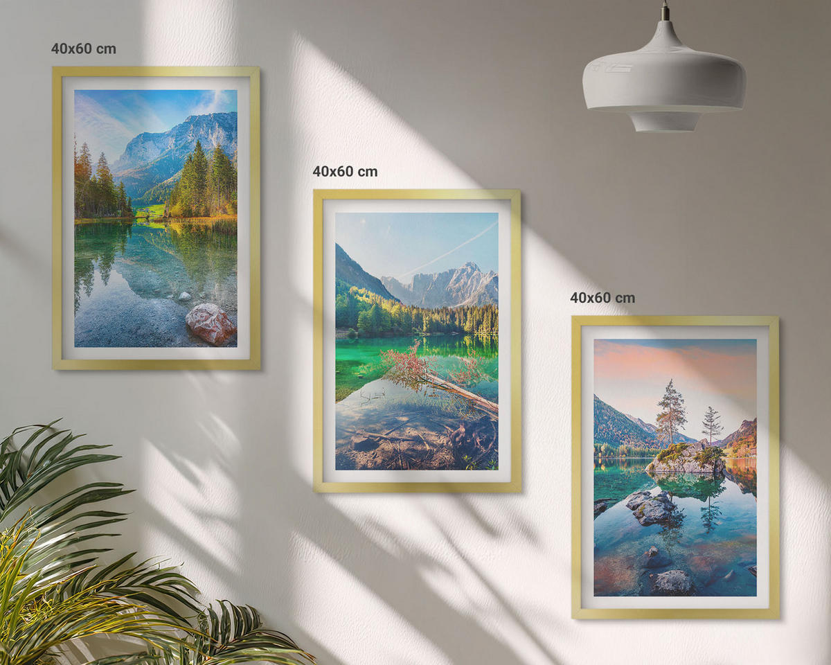 BILDER SET 3er Set - 40x60 cm Goldrahmen - Naturlandschaft der Bergseen - Goldfarben, Kunststoff (40/60cm) - TULUP