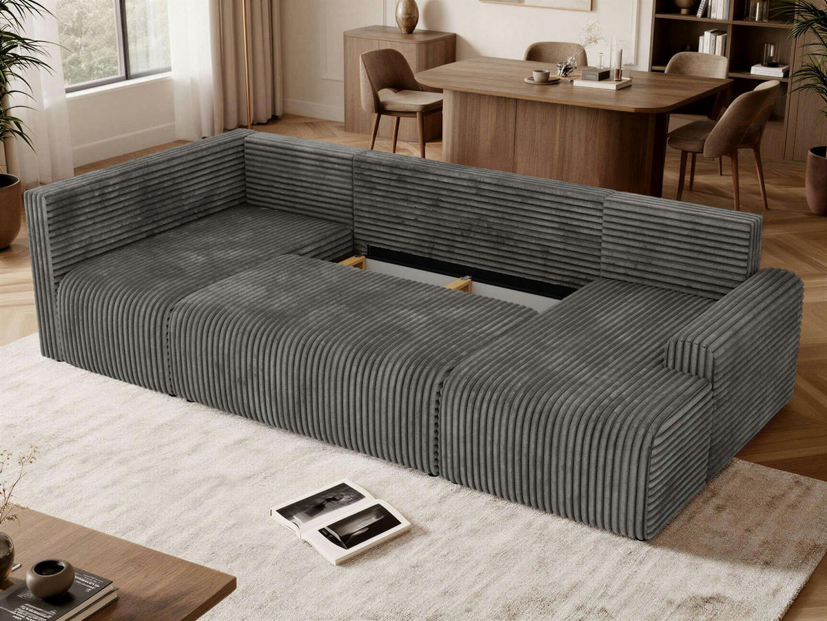 SEDACÍ SOUPRAVA NESSARO COR U Šedá Manšestr - Vlevo - šedá/černá, textil/plast (307/92/151cm) - MKS