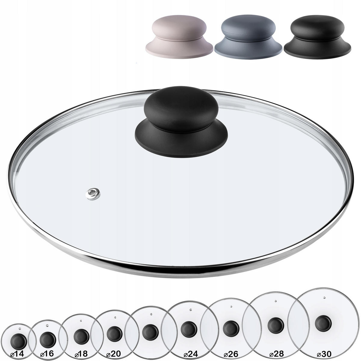 DECKEL mit Schwarz Silikongriff, 20 cm - Transparent, Glas (20cm) - KADAX