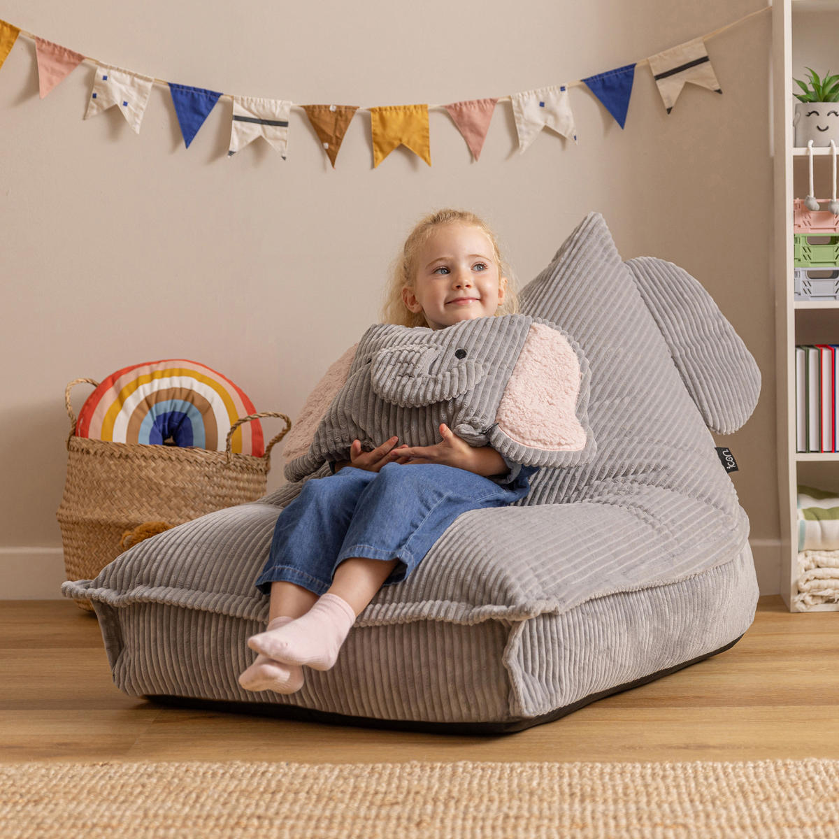 KINDERSITZSACK mit Kissen Elefant Cord - Grau, Textil (72/66/102cm) - icon