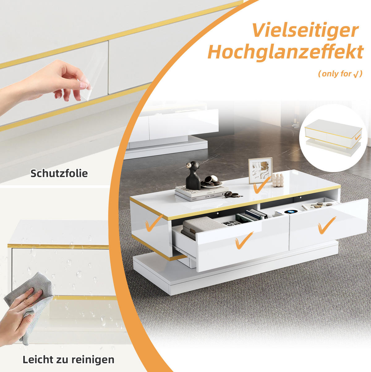 LOWBOARD 200/40/40 cm und 100/50/38 cm in Warmweiß aus Spanplatte mit Schubladen - Weiß, Holzwerkstoff (40/40/200cm) - OKMYHOME
