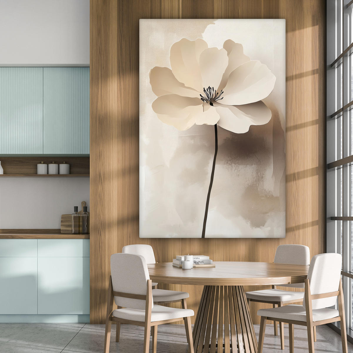 LEINWANDBILD Blume - Beige - Farbe - Schatten 90x140 cm - Creme, Textil (90/140cm) - MuchoWow