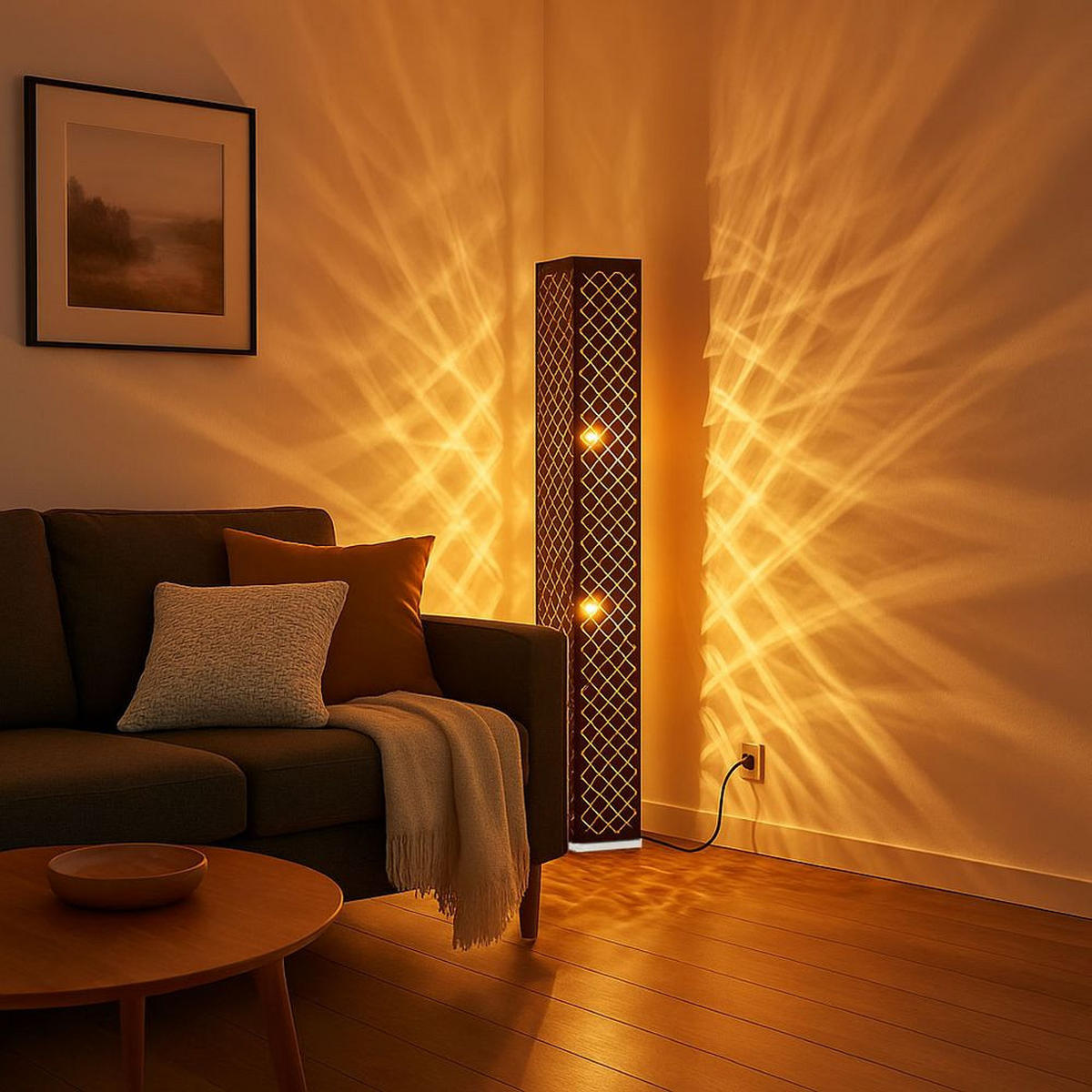 LED STEHLEUCHTE Clarke Schwarz Blattgold - Schwarz, Metall (15/15/118cm) - Globo Lighting