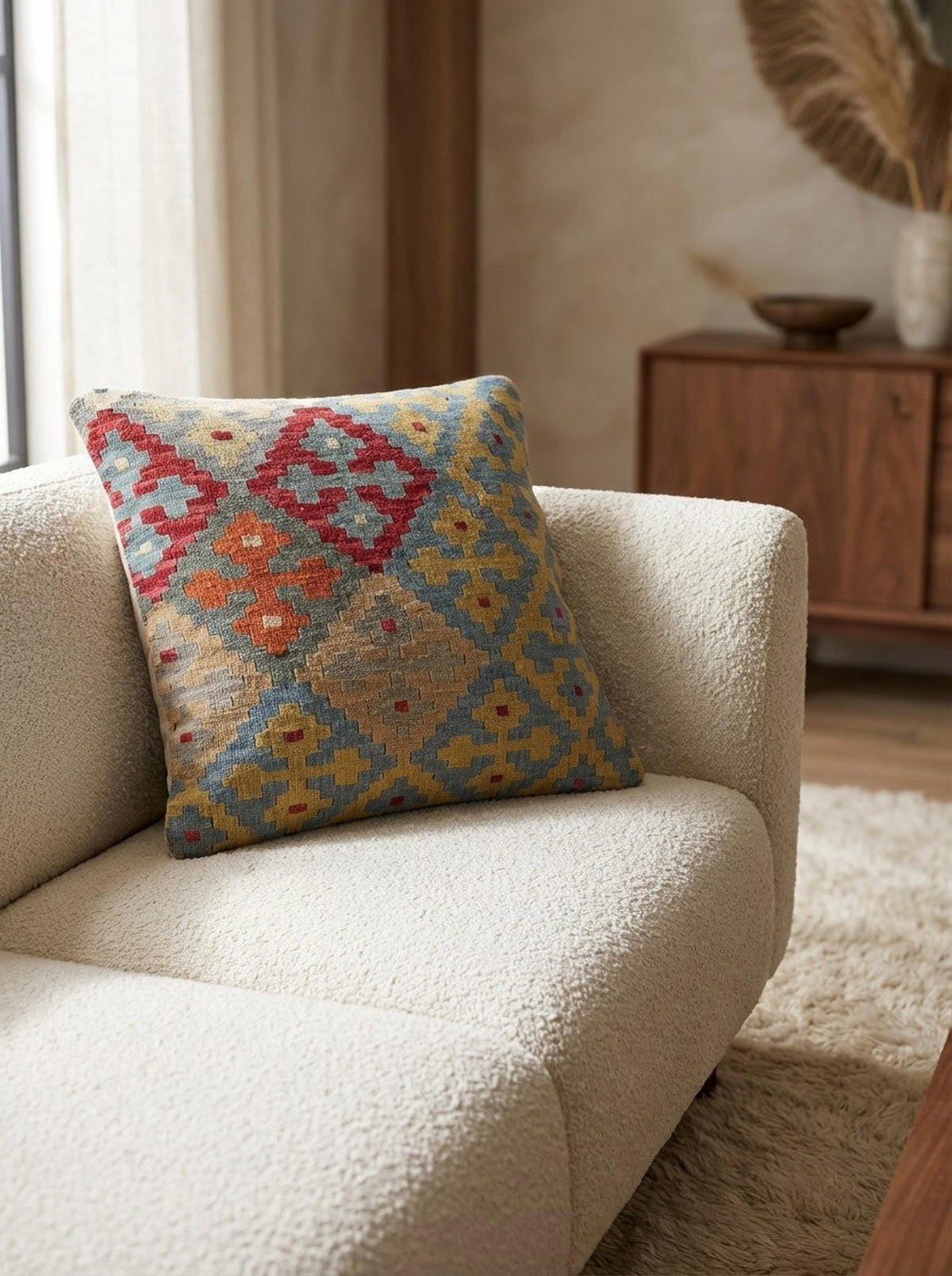 KELIM-KISSEN Mehrfarbig 65/65 cm Schurwolle - Multicolor, Textil (65/65cm) - Looma