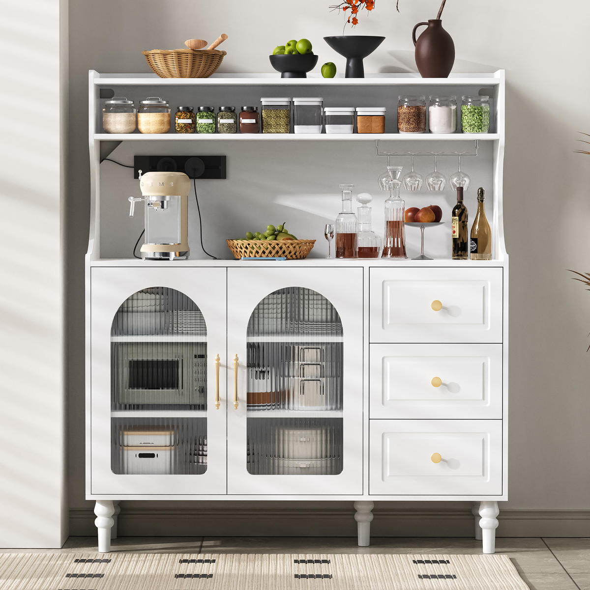 BUFFET 120/40/138,5 cm Weiß aus MDF mit Steckdose - Weiß, Holzwerkstoff (120/138.5/40cm) - OKWISH