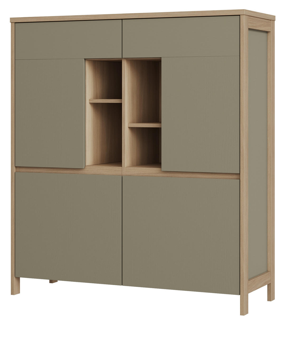 HIGHBOARD Salbei grün, Eiche 111 x 125 cm, Kommode skandinavisch mit Soft-Close - Salbeigrün/Eichefarben, Holzwerkstoff/Metall (111/125/39cm) - Furn.Design
