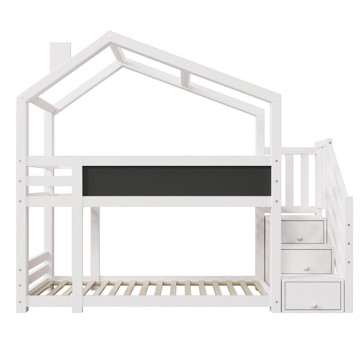 ETAGENBETT 90/200 cm mit Stauraumtreppe, Tafel und Rausfallschutz, Weiß - Weiß, Holzwerkstoff (90/90cm) - Redom