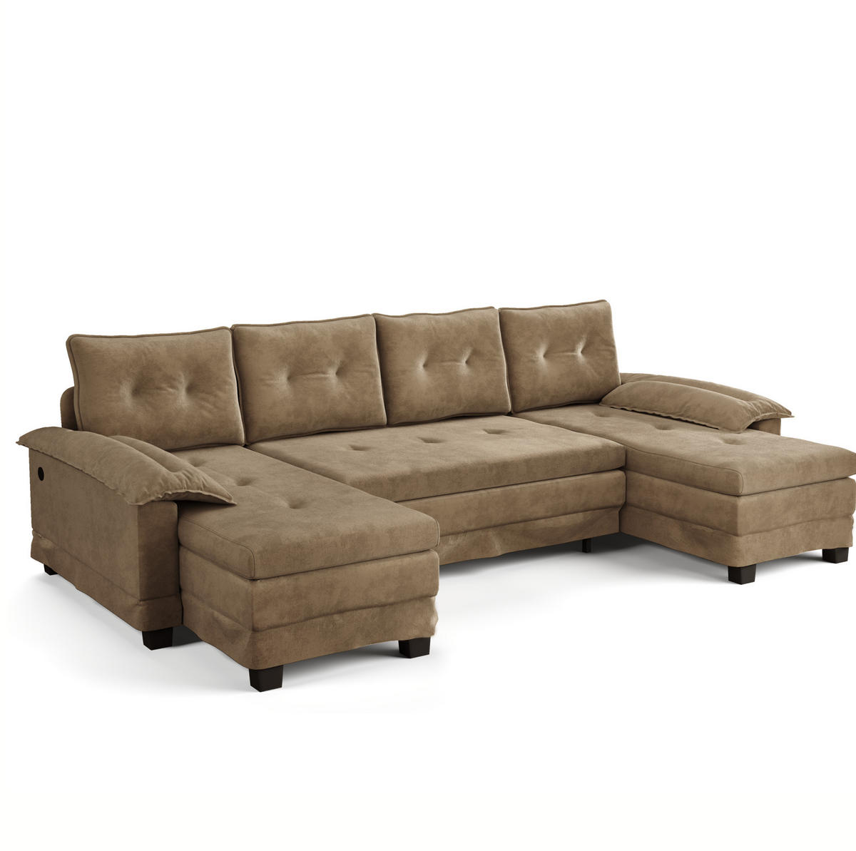 SOFABETT U-Form mit USB 278 x 127 cm Chenille Khaki - Dunkelgrün, Textil (127/87/278cm) - Meubliv