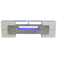 TV Lowboard LED, 6 Türen, 2 Schubladen, Grau Weiß - Weiß, Holz (200/60/30cm)