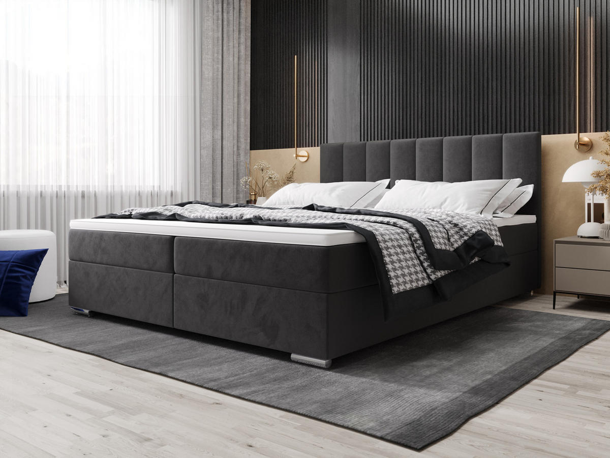 BOXBETT ZILANO 2 mit Matratze H3 und Topper 160x200 Itaka 14 - Grau, Holz/Textil (160/200cm) - Bedante