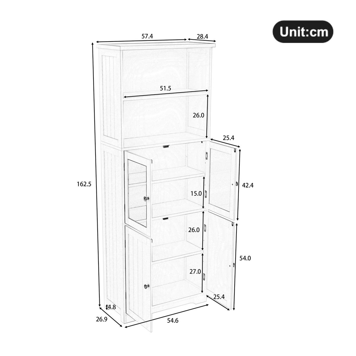 HOCHSCHRANK mit 4 Türen, feuchtigkeitsbeständiger Lack, 57,5/28,5/160 cm, Grau - Grau, Holzwerkstoff (57.4/160/28.5cm)