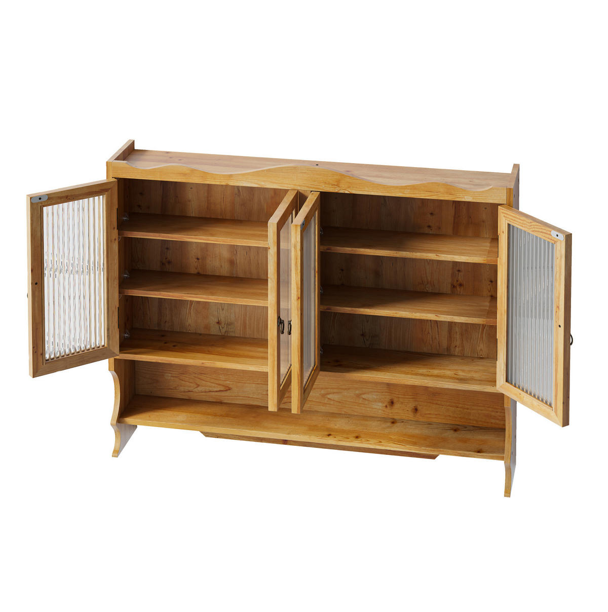KÜCHENOBERSCHRANK 100x20x80 cm Naturfarben aus Massivholz & Glas mit 4 Türen & Haken - Naturfarben, Holz (100/80/20cm) - Modfu