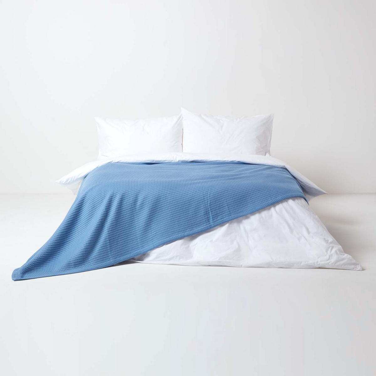 BIO-WOHNDECKE Waffelpiqué 230/250 cm - Blau, Textil (250/230cm) - Homescapes