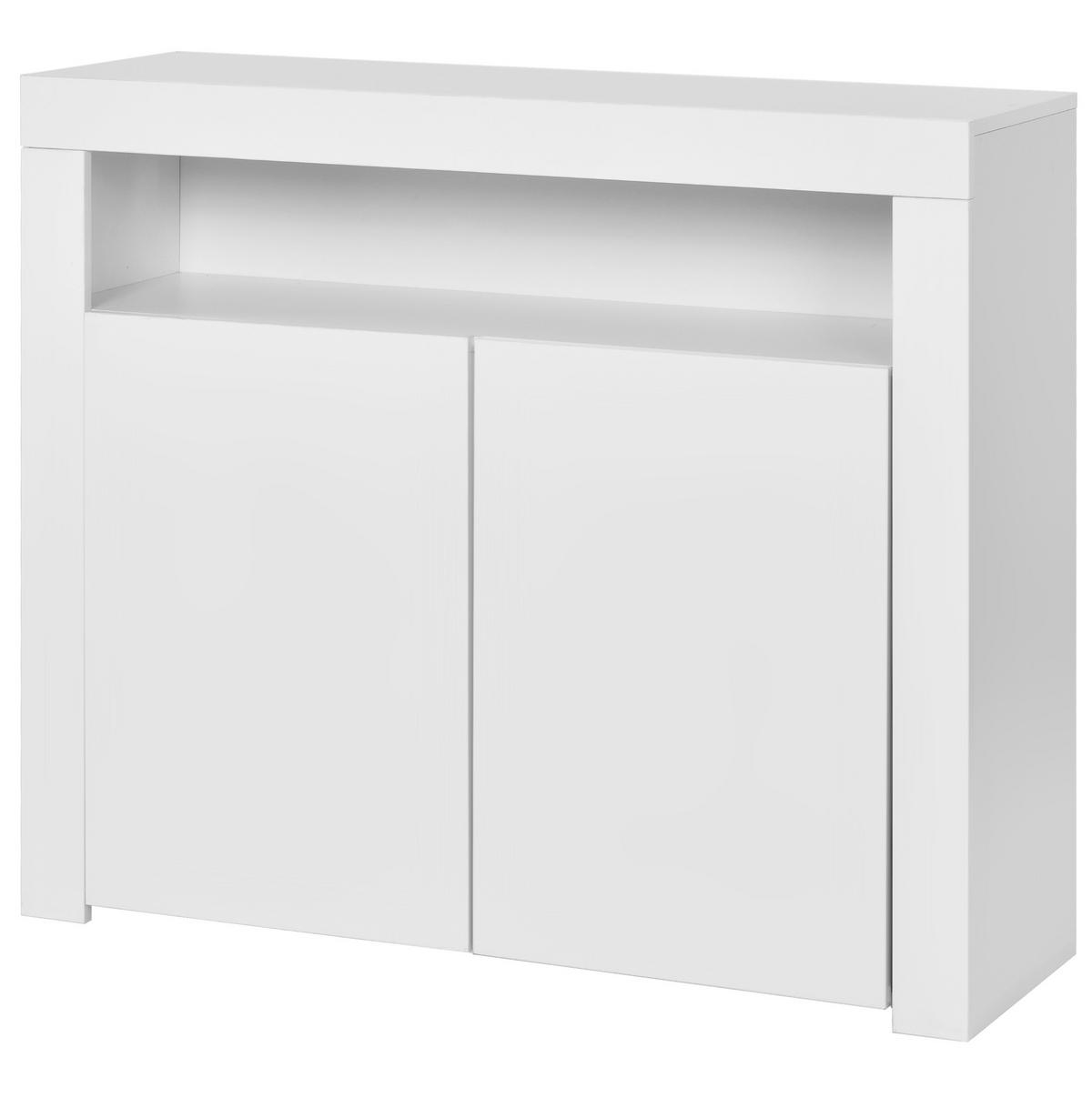 SIDEBOARD 108/40/92 cm weiß aus MDF mit LED-Beleuchtung und Hochglanzfront - Weiß, Holzwerkstoff (108/92/40cm) - OKWISH