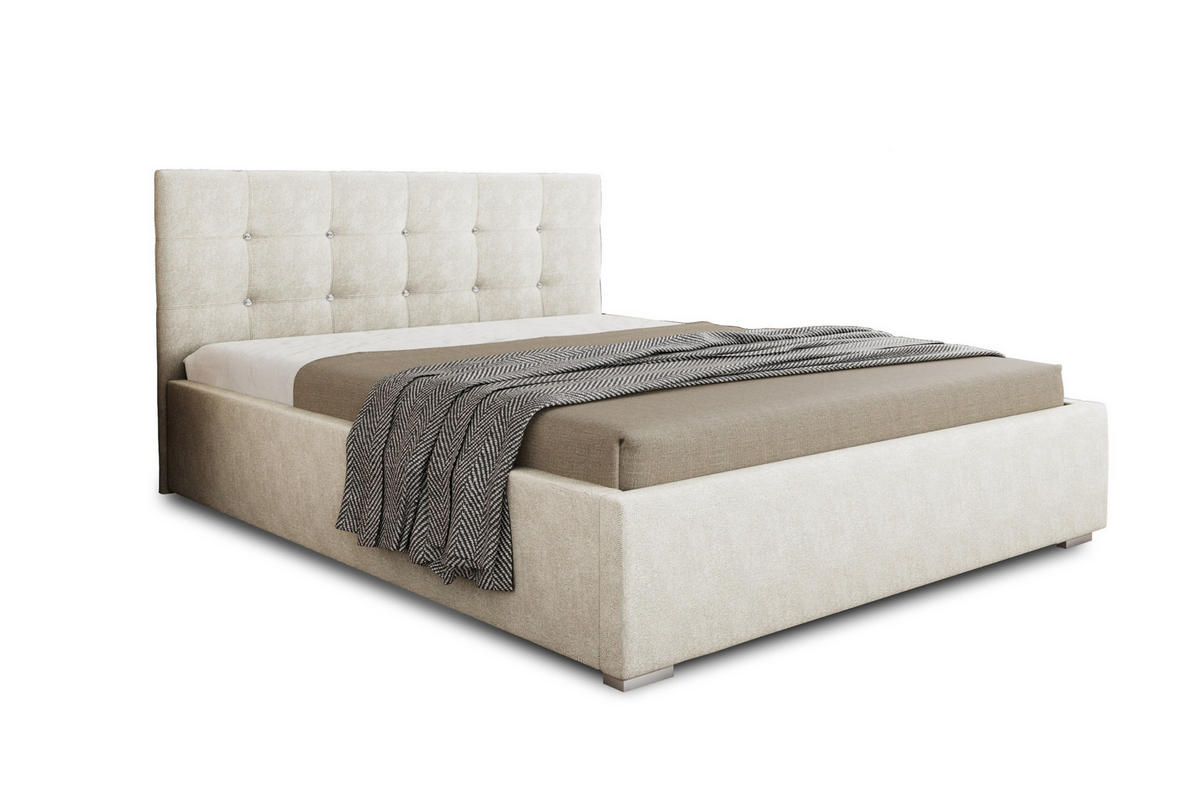 POLSTERBETT RICARDO 200/200 in Velours Ecru - Ecru, Holz/Holzwerkstoff (200/200cm) - Deine Möbel 24