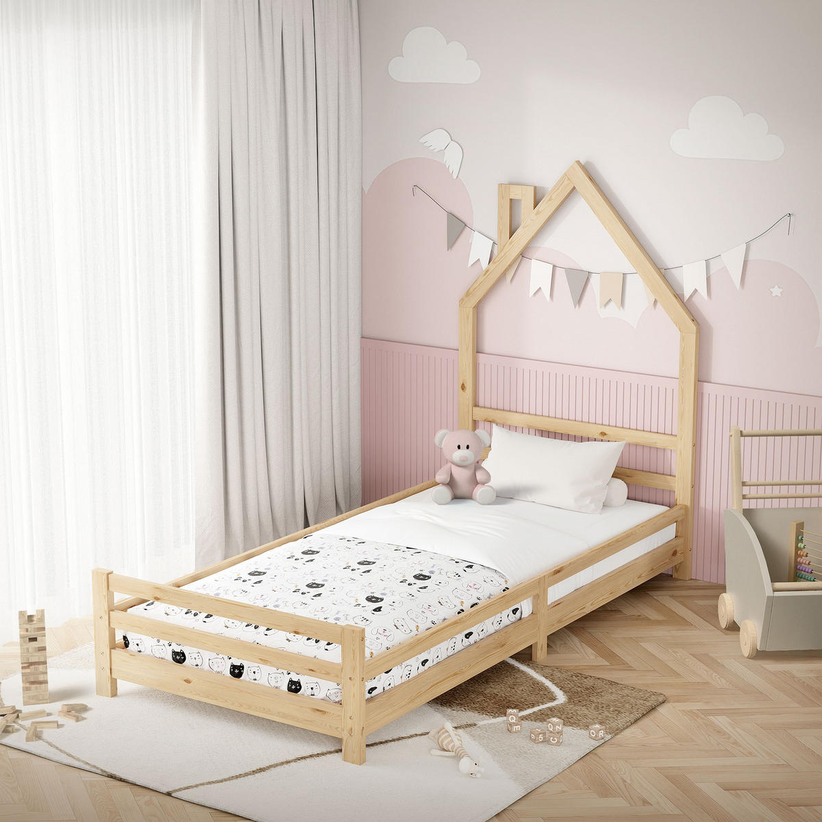 KINDERBETT Haus 90x200 cm Natur - Hellbraun, Holz (90/200cm) - ML-DESIGN
