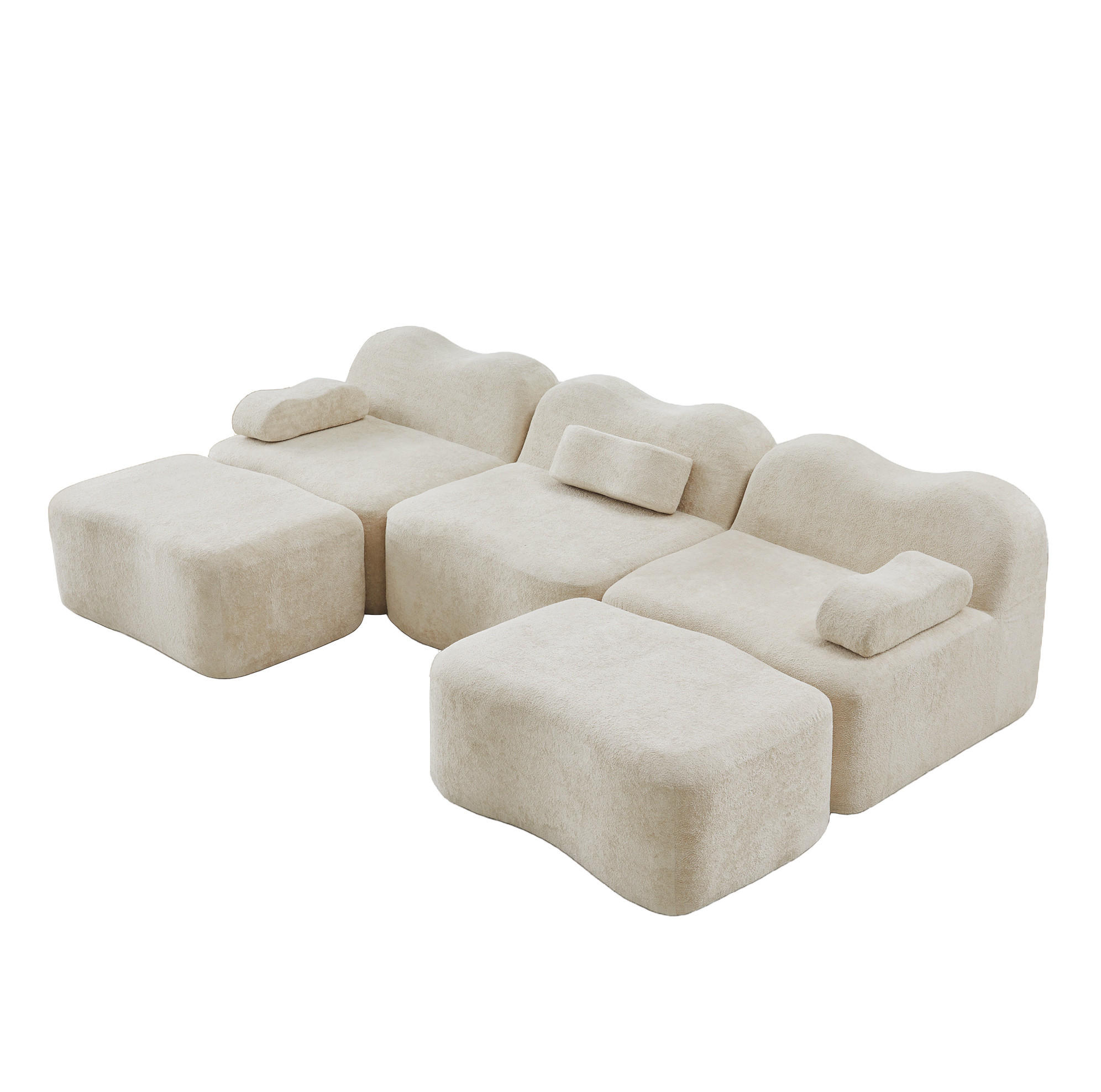 ECKSOFA mit Samtbezug Beige 167x288x70 cm, modular und mit tiefer Sitzfläche - Beige, Textil (288/70/167cm) - IVMEU