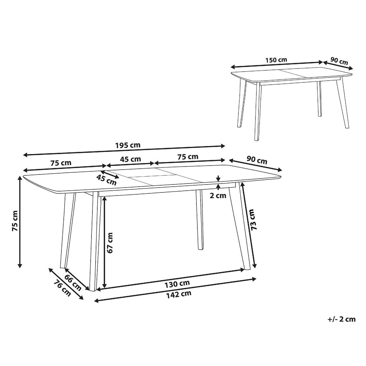 ESSTISCH 150-195/90/75 cm Weiß Rechteckig Sanford - Weiß, Holzwerkstoff (195/90/75cm) - Beliani