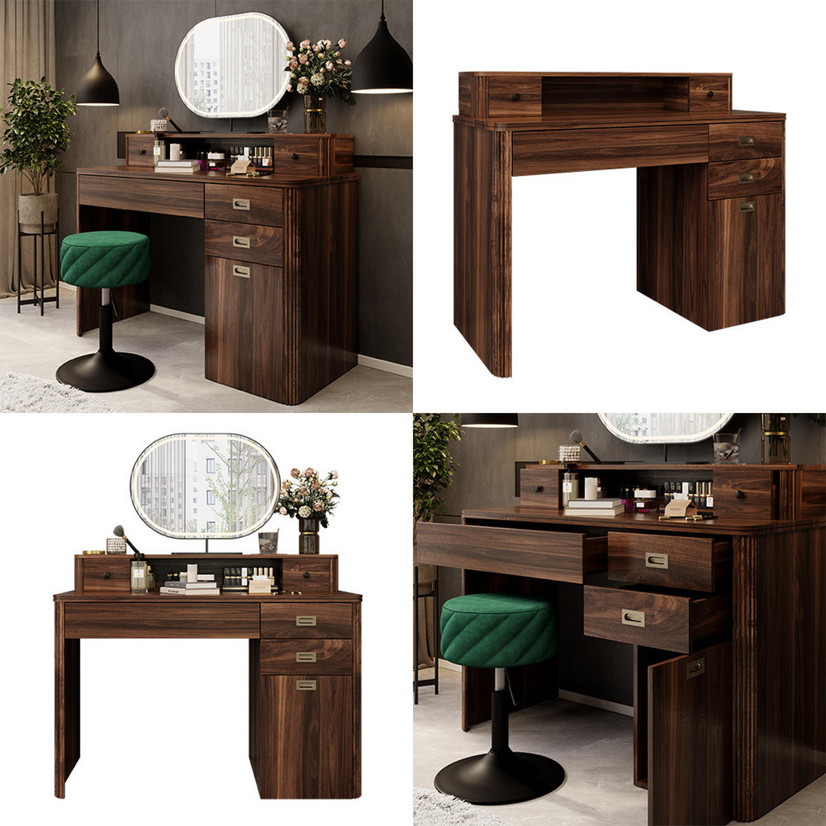 SCHMINKTISCH Neria Eiche rustikal 120 cm ohne Spiegel - Wildeiche, Holzwerkstoff (120/93.5/50cm) - Vicco