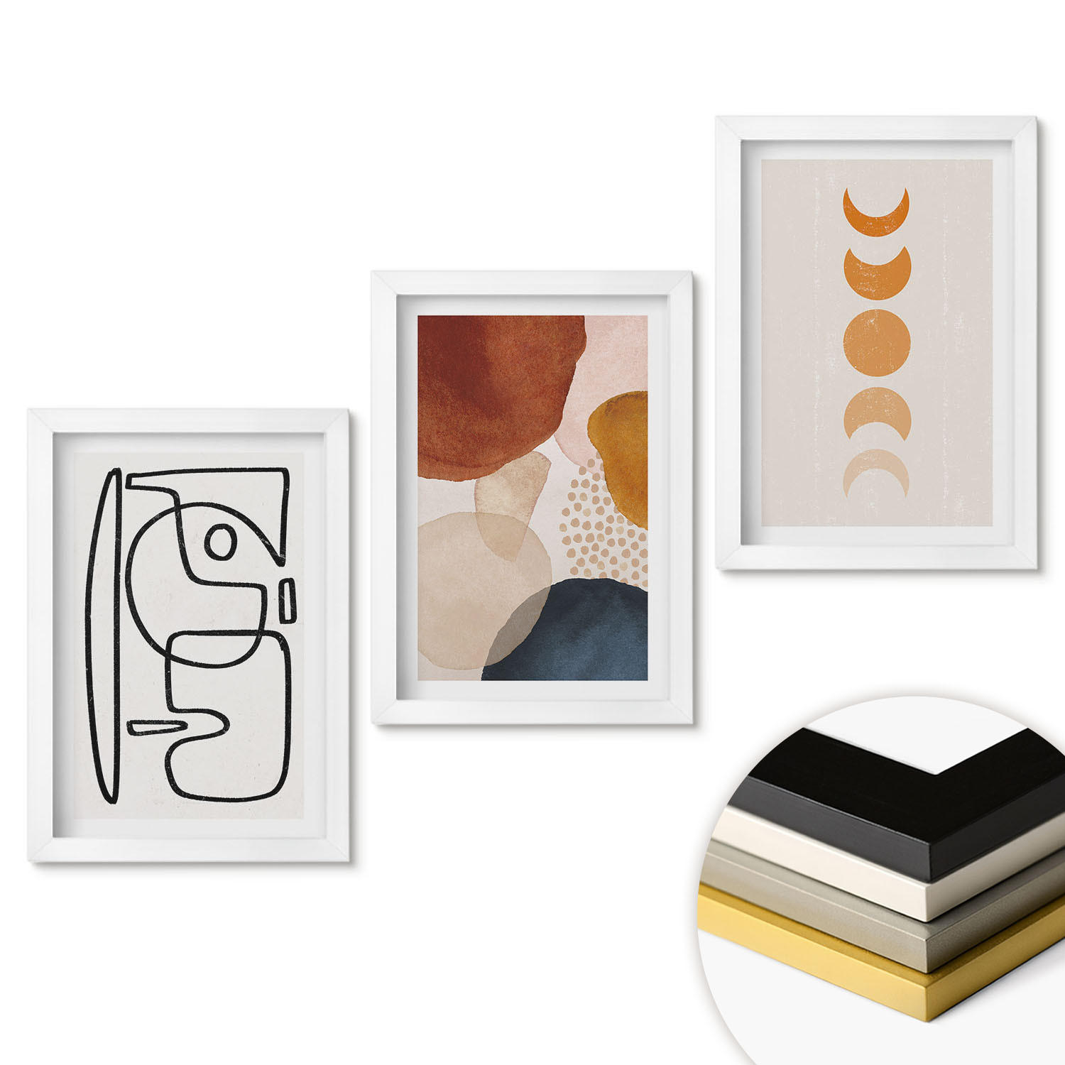 WANDBILDER 3er-Set - 20x30 cm Weißer Rahmen - Abstrakte Farbdekorationen - Weiß, Kunststoff (20/30cm) - ArtPrintCave