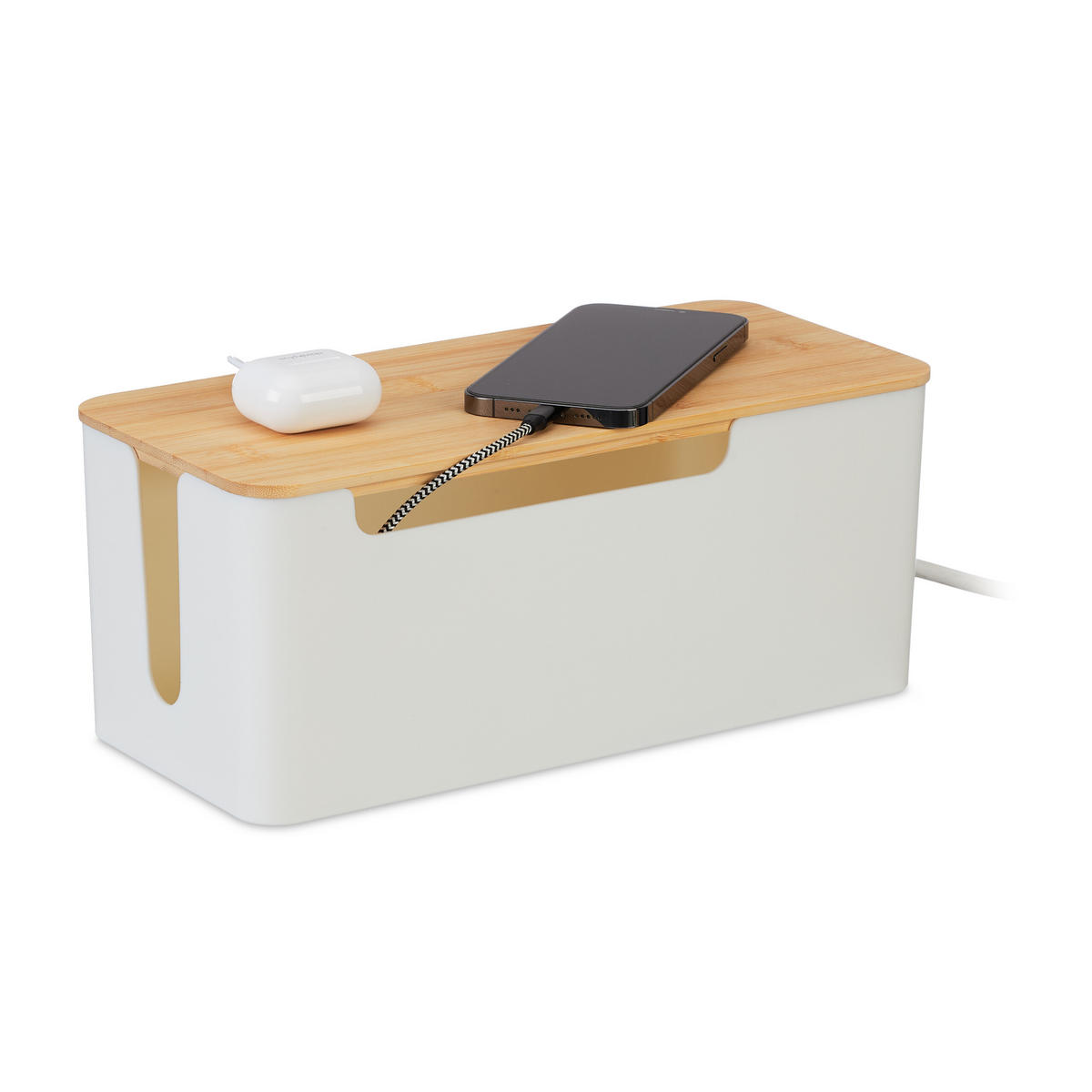 KABELBOX - Weiß, Holz/Kunststoff (14/31/13cm) - Relaxdays