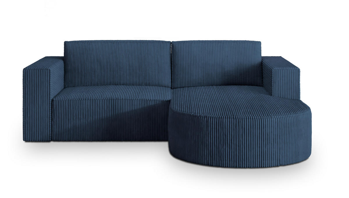 ECKSOFA SORELA P R-S Blau Kordstoff mit Schlaffunktion - Blau, Holz (263/174cm) - MASSENO