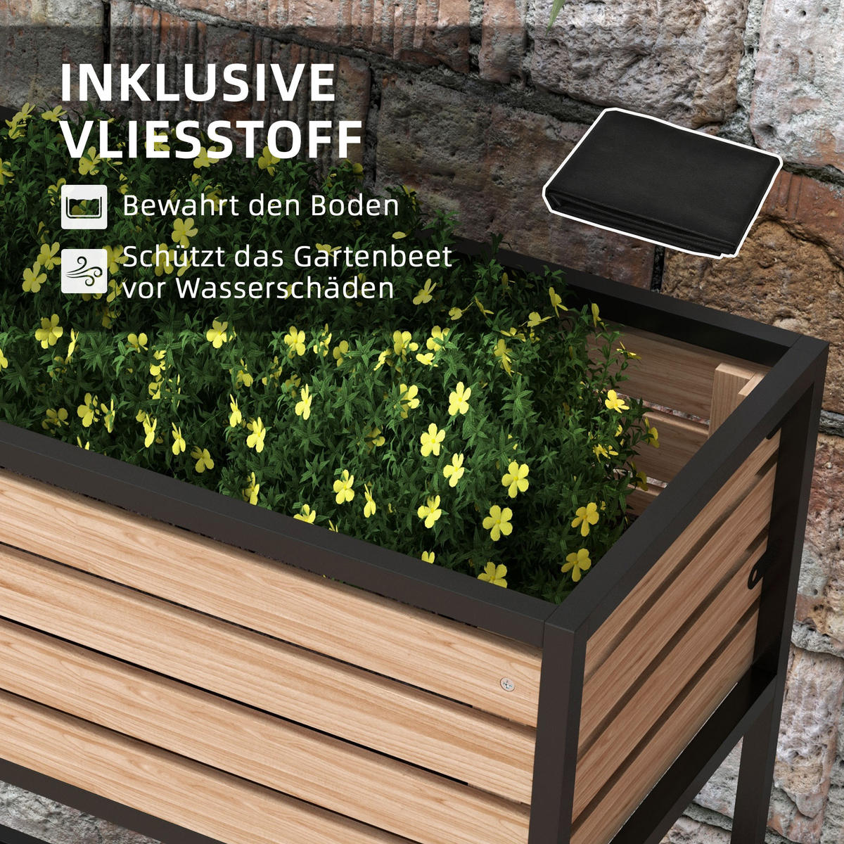 HOCHBEET aus Holz, 2-Stufiger Blumenkasten mit Ablage, für Garten, Balkon, Hellbraun - Braun, Holz/Metall (39/100/83cm) - Outsunny