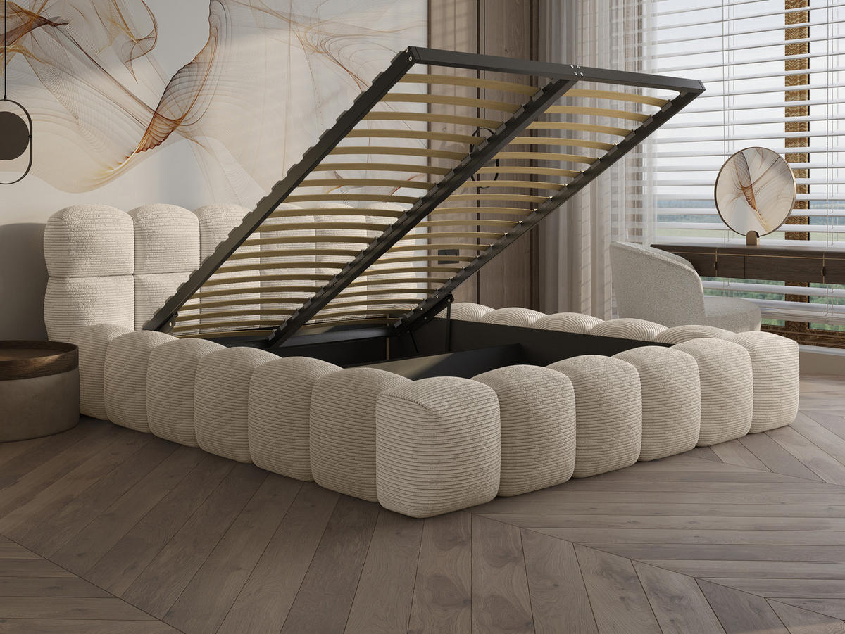 POLSTERBETT Lucca 2 Beige 160/200 cm Cord mit Bettkasten - Beige, Textil/Metall (160/200cm) - wonello