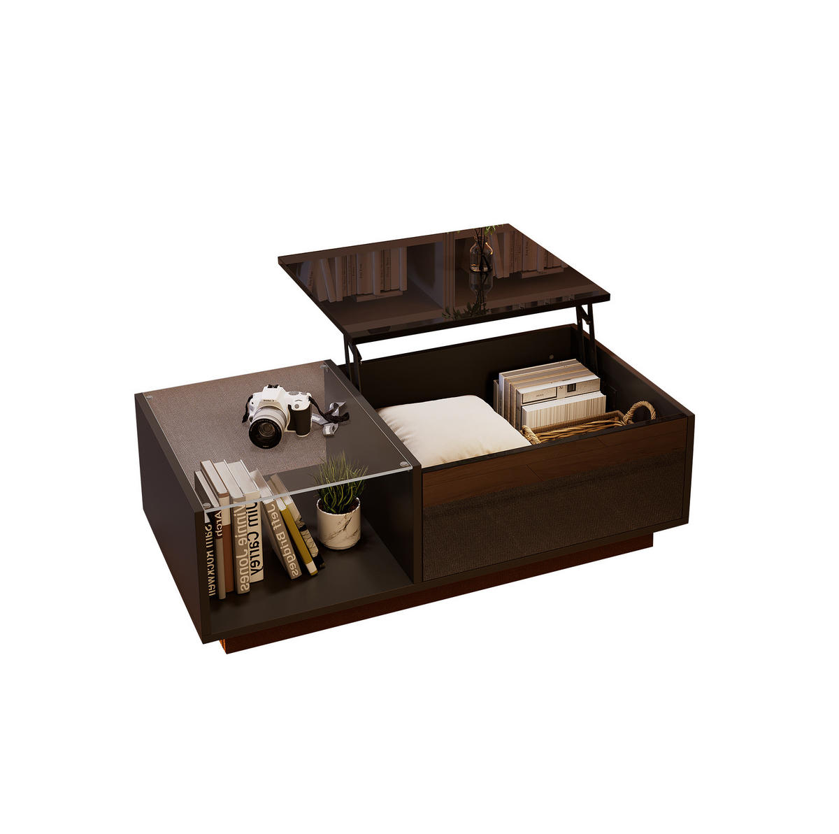 COUCHTISCH 100/50/(33-46,5) cm Schwarz mit Höhenverstellbar und LED-Beleuchtung - Schwarz, Holzwerkstoff (100/50/33cm) - OKWISH