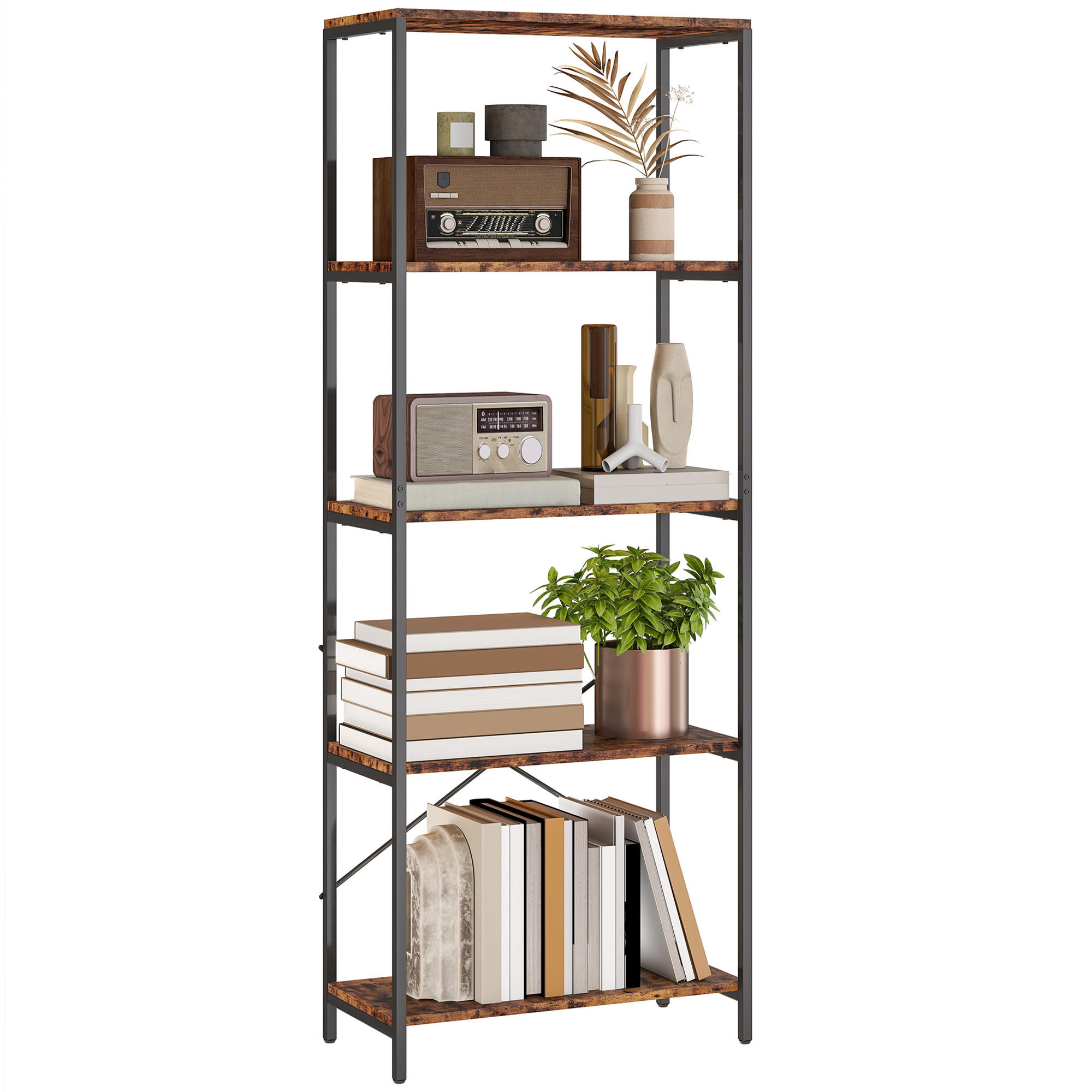 BÜCHERREGAL DE-09383 5 Ebenen aus Metall Braun - Braun, Metall (35/161/79cm) - ComfortXL